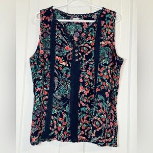 Women’s XL Bila Floral Sleeveless Blouse flower cottagecore boho lace